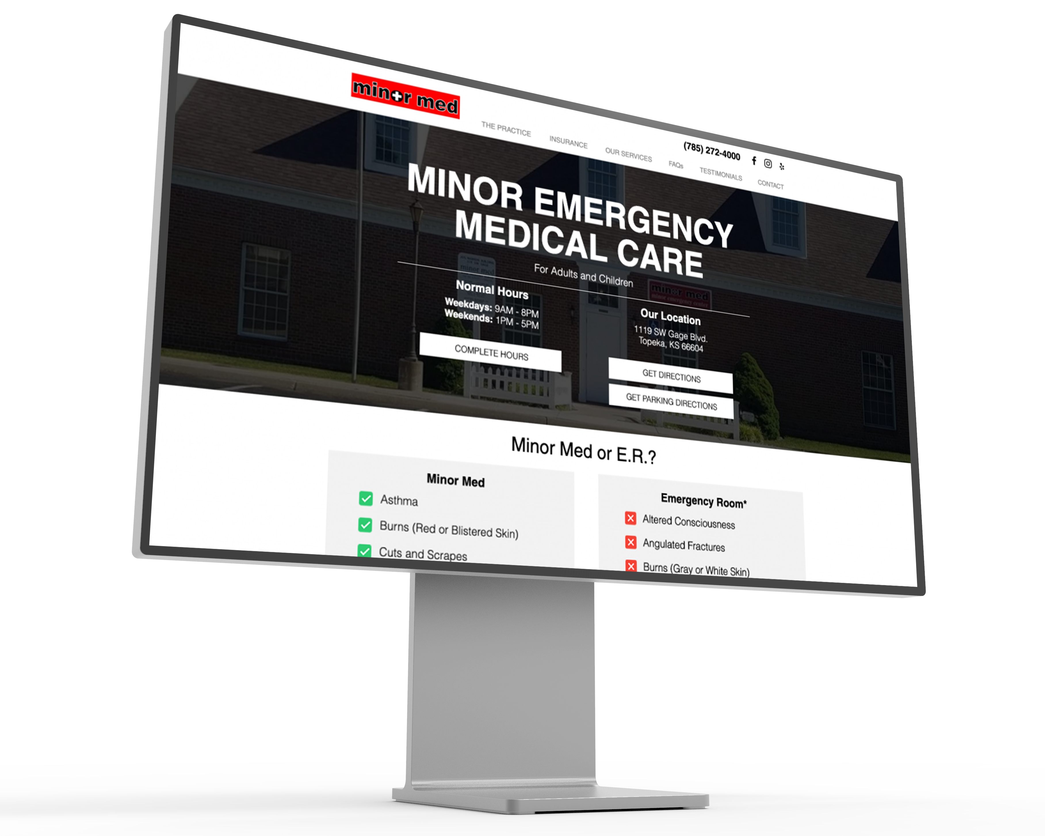Image of Minor Med website displayed on a mockup of a Pro XDR Display. 